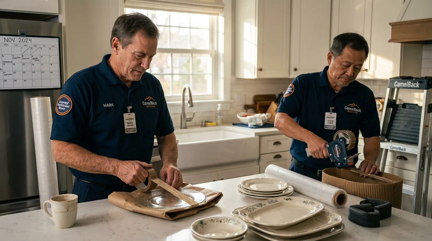 Professional crew packing kitchen dishware in Hudsonville, MI